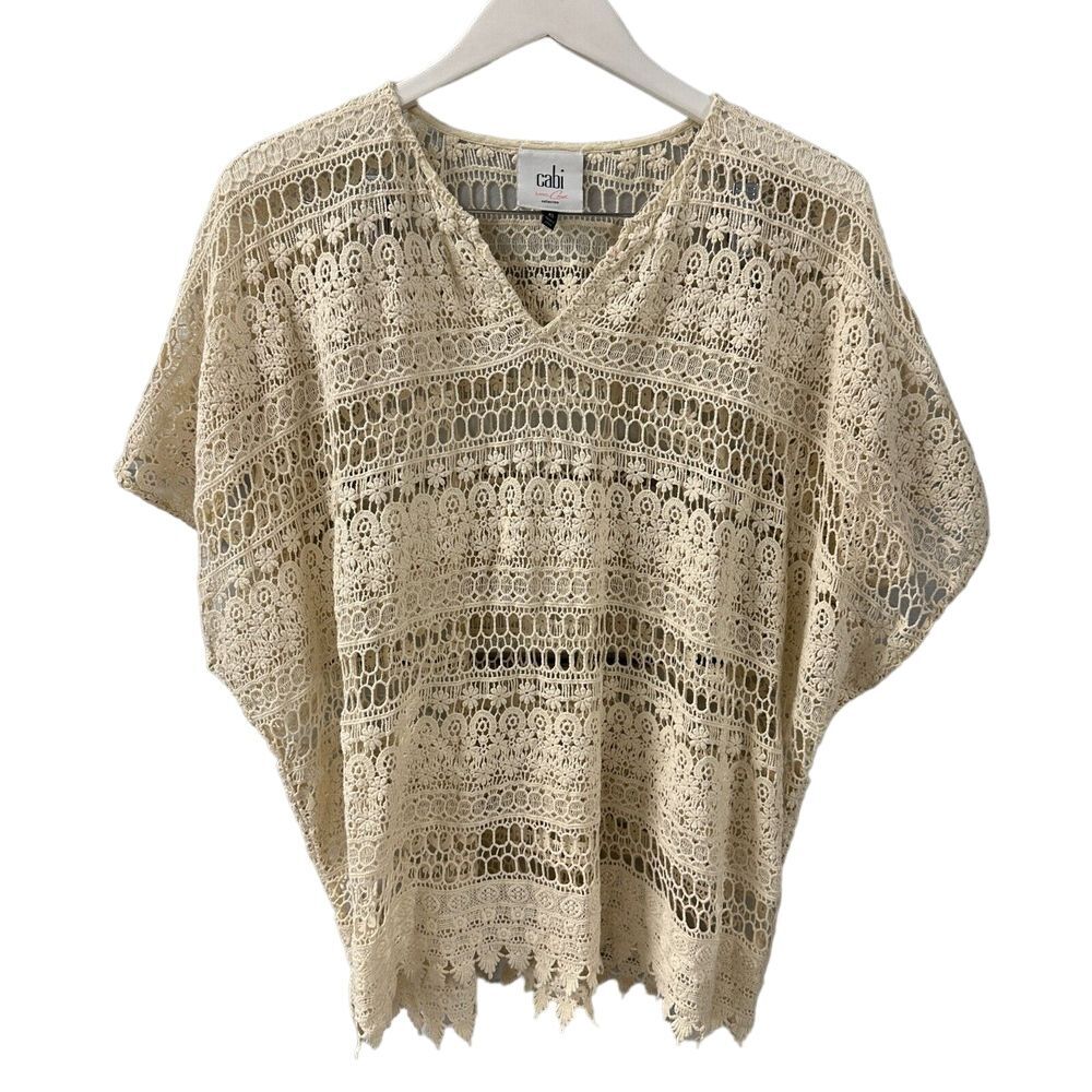 Cabi Love Carol Collection Top Womens XS dolman sleeve Crochet Ivory Cream VNeck
